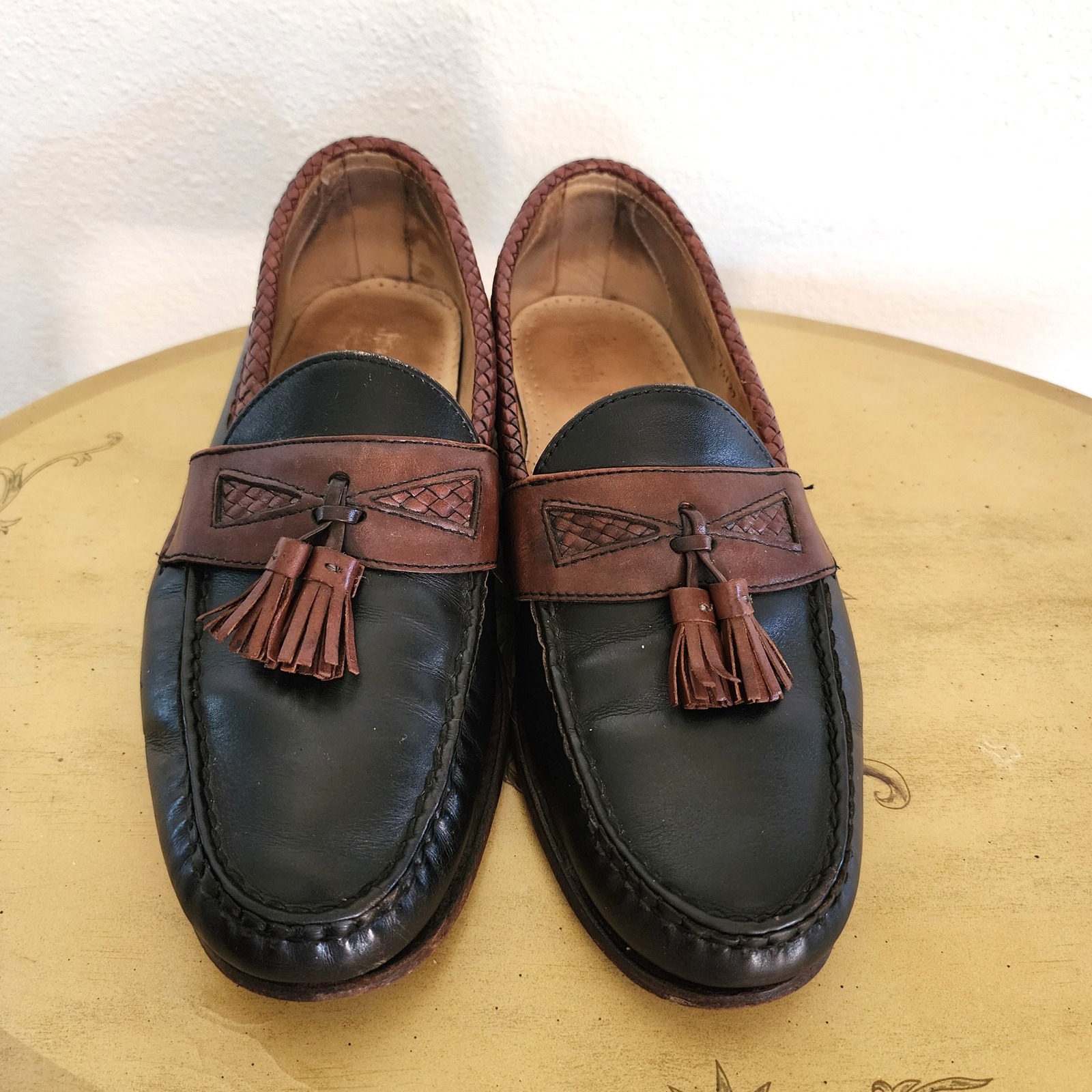 Allen Edmonds Sz 10.5 Black Brown Leather Maxfield Tassel Loafers Preppy Classic